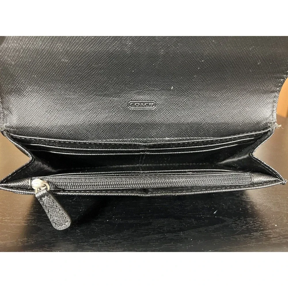 Coach Signature Peyton Slim Envelope Wallet Black Gray Snap Closure F49154 - Picture 9 of 10